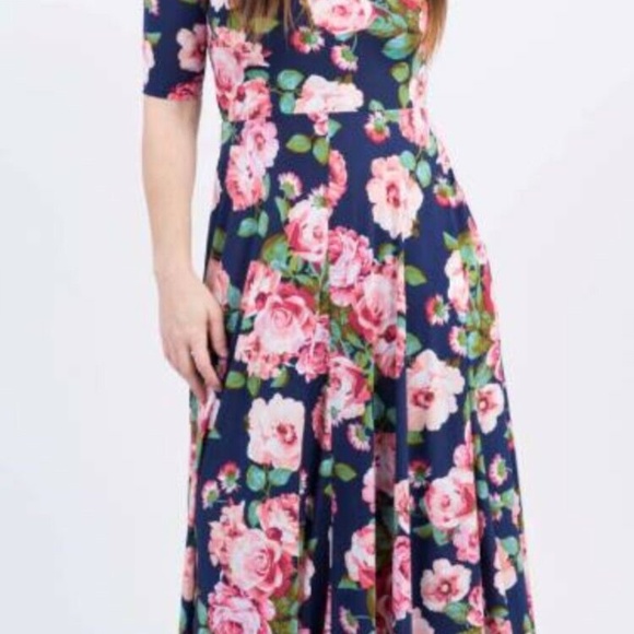 Agnes & Dora Floral Long Navy Blue Pink Mid Sleeve Dress Women's Size Small T. D - Picture 8 of 8